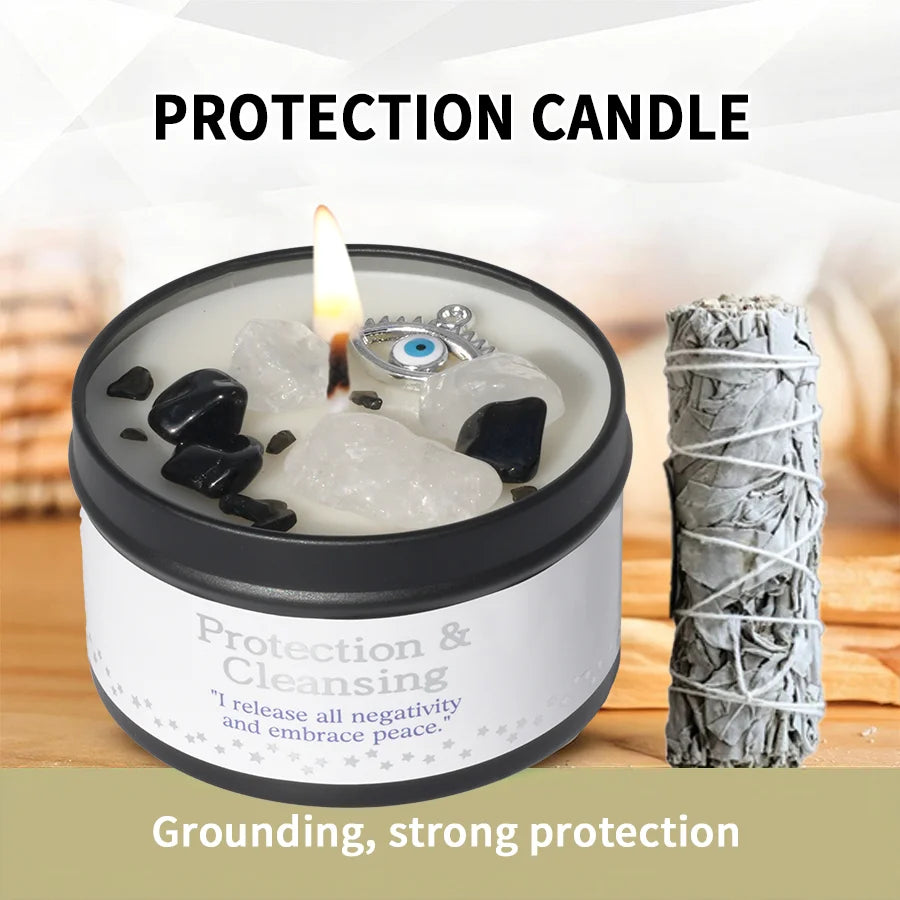 Protection & Cleansing Intention Candle | Scented Soy Candle for Negative Energy Clearing | Spiritual Ritual Gift with Card