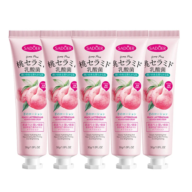 3/5pcs SADOER Peach Lactobacillus Hand Cream Anti-Drying Crack Moisturizing Brightening Repairing Hand Creams Hands Skin Care
