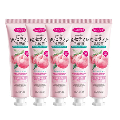 3/5pcs SADOER Peach Lactobacillus Hand Cream Anti-Drying Crack Moisturizing Brightening Repairing Hand Creams Hands Skin Care