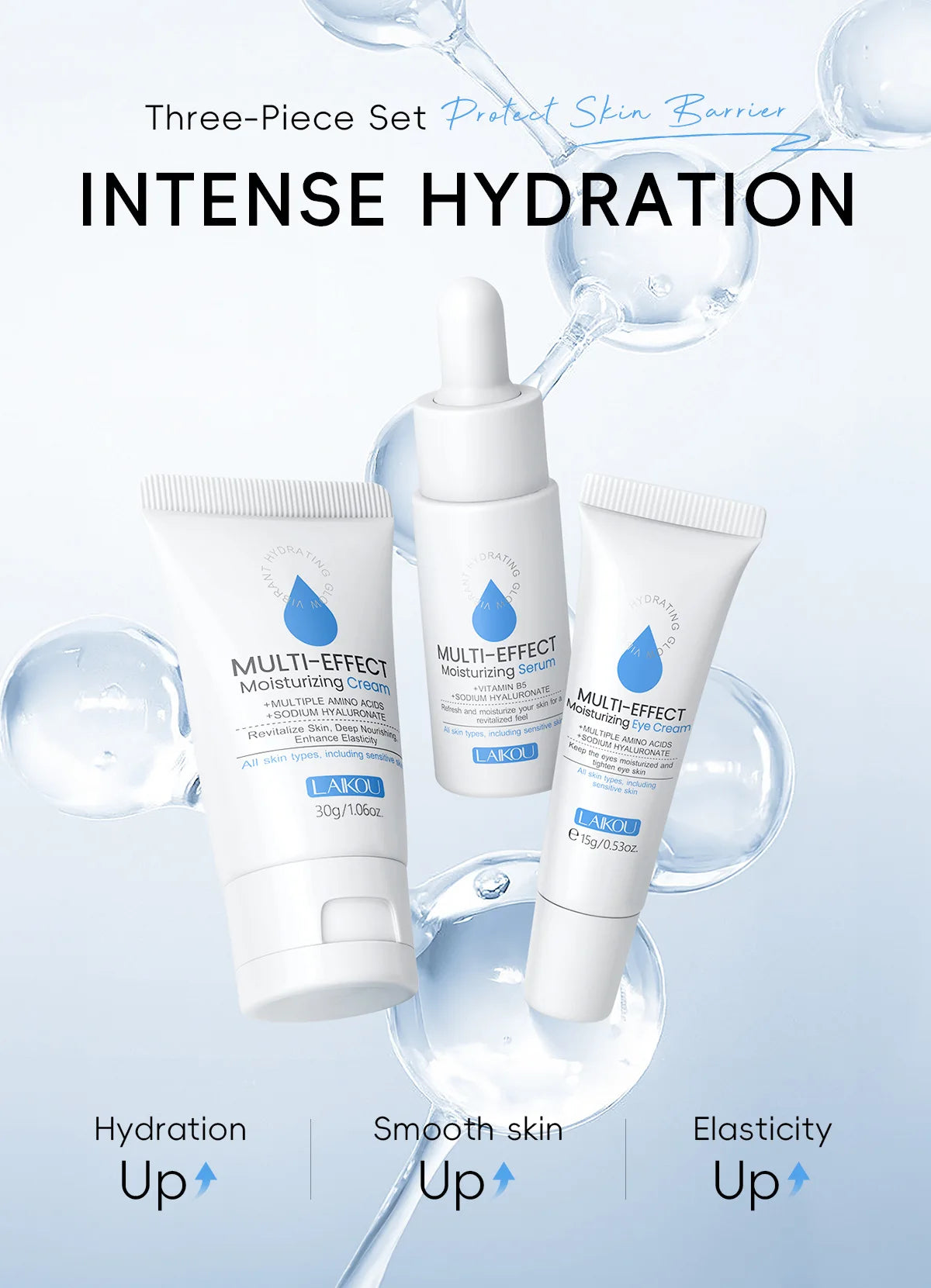 LAIKOU Nourishing Moisture Surge Hydration 3-Piece (Essence + Eye Cream + Face Cream) Skin Firming Skincare Set