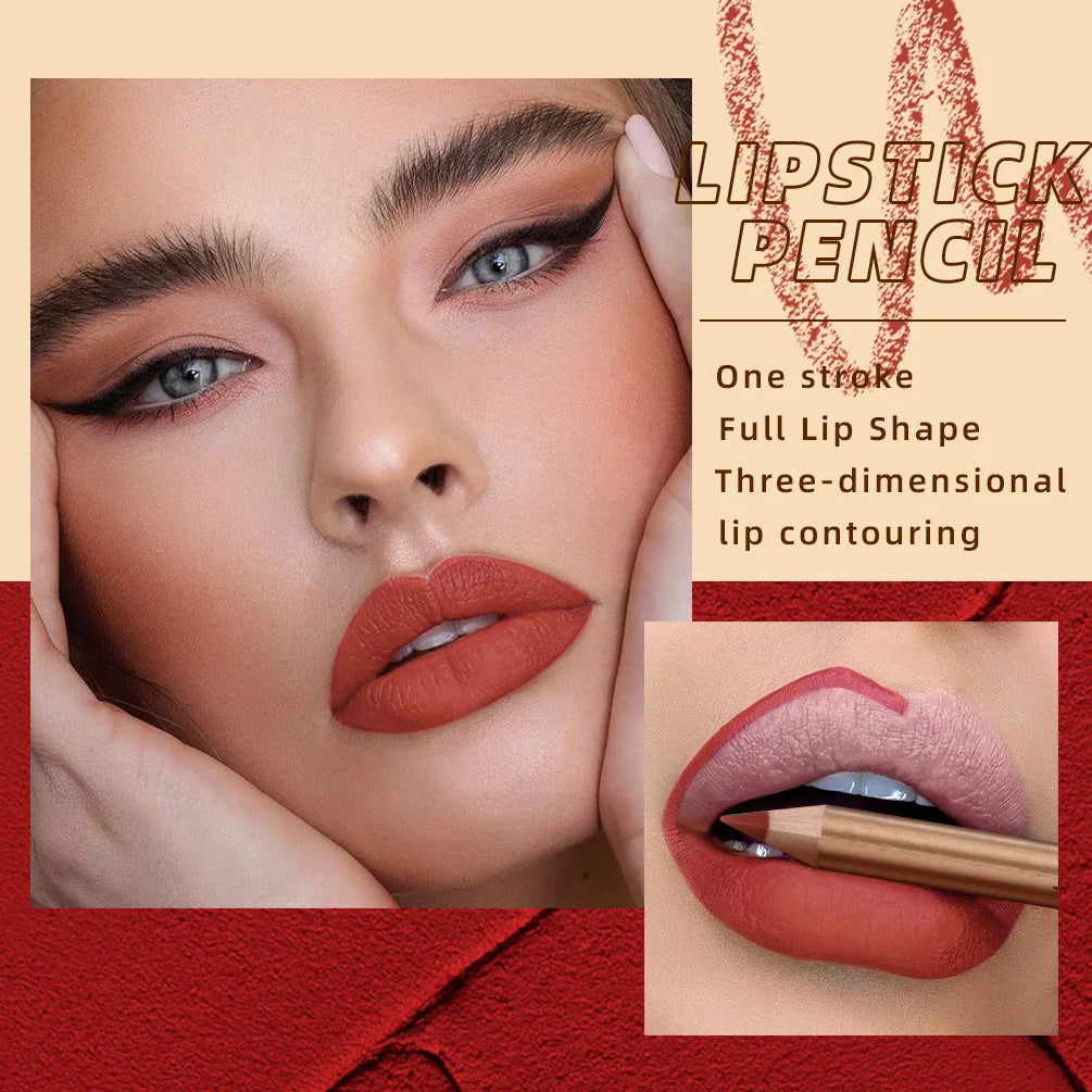 QIBEST 12 colors matte lip liner set colorful not easy to smudge long-lasting non-stick cup matte gold tube lip liner