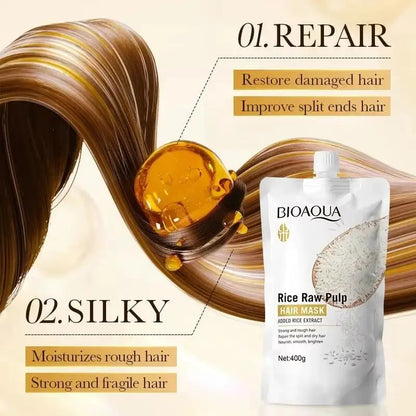 Rice Magical Keratin Hair Mask 5 Seconds Repair Damaged Frizzy Hairs Soft Smooth Shiny Moisturizing Nourish Hair Root Care