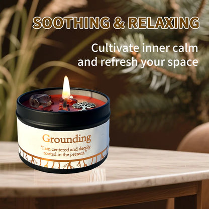 1pc Scented Candles for Home Décor - Embedded Stone and Soy Wax in 3 oz, Natural Aromatherapy (Grounding &Stability)