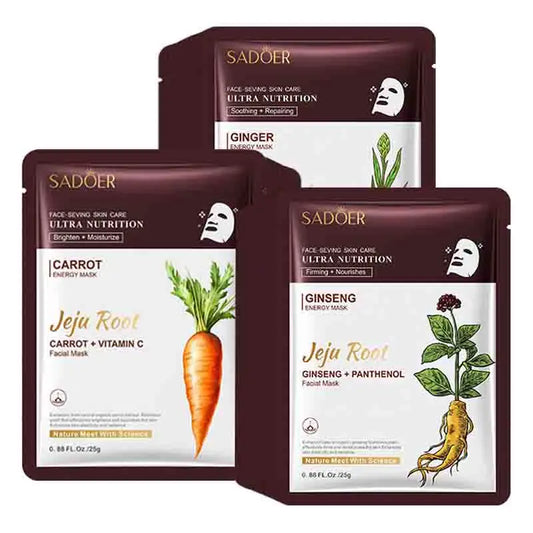5pcs SADOER Plant Roots Face Mask Ginseng Carrot Ginger Facial Masks Moisturizing Firming Hydrating Face Sheet Mask Skin Care