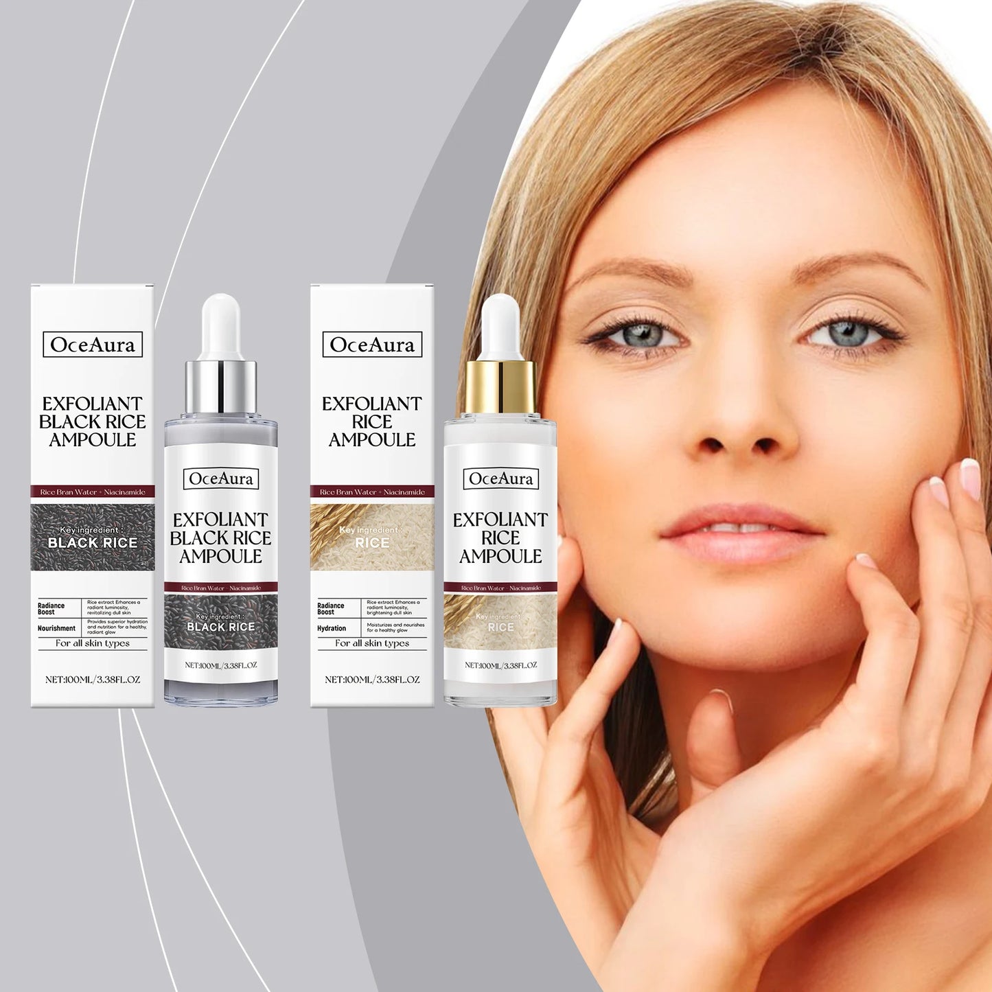 Rice Serum for Face Hydrating Brighten Skin Repair Smooth Facial Essence Gentle Exfoliation Remove Blackheads Collagen Ampoules