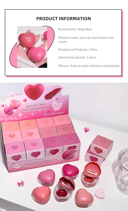 Gegebear Love Lip and Cheek Cream Matte Powder Soft Color Love Valentine's Day