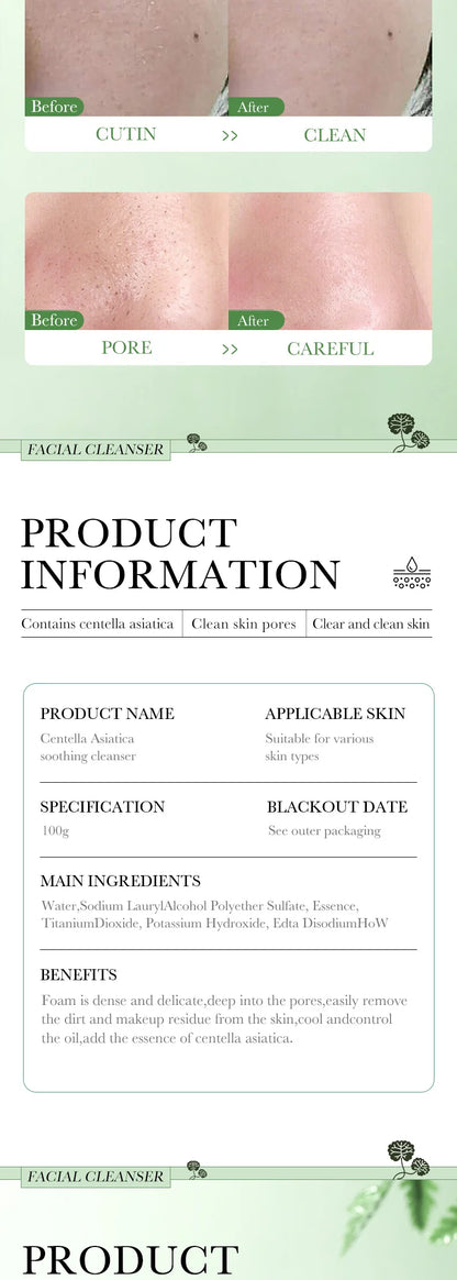 BIOAQUA Centella Asiatica Facial Cleanser Moisturizing Oil Control Face Cleansing Face Wash Foam Facial Cleanser Skin Care