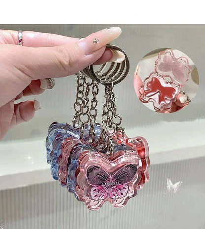 Portable Creative Butterfly Shaped Keychain Lip Gloss Nude Brown Lip Gloss Mirror Moisturizing Lipstick Cute Girl Makeup Gift