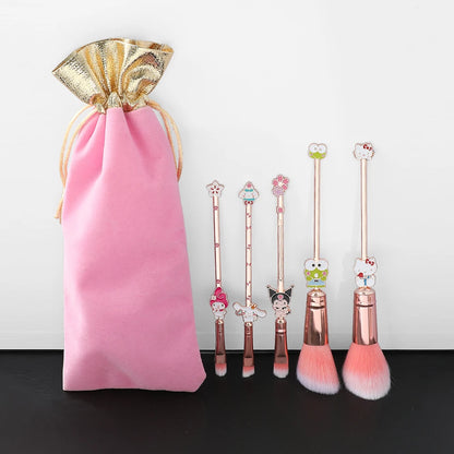 5pcs/set Hello Kitty Makeup Brush Kawaii Kuromi My Melody Cinnamoroll Cartoon Character Cosplay Prop Makeup Brushes Tool