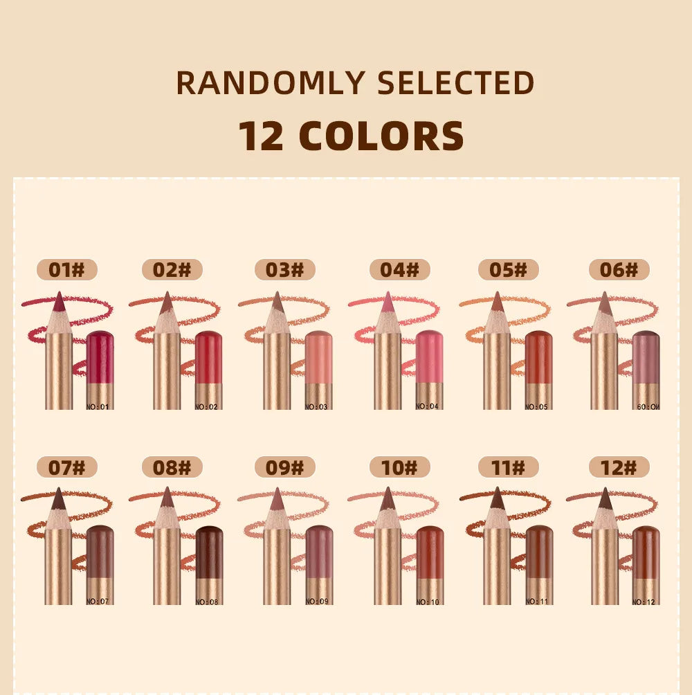 QIBEST 12 colors matte lip liner set colorful not easy to smudge long-lasting non-stick cup matte gold tube lip liner