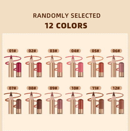 QIBEST 12 colors matte lip liner set colorful not easy to smudge long-lasting non-stick cup matte gold tube lip liner