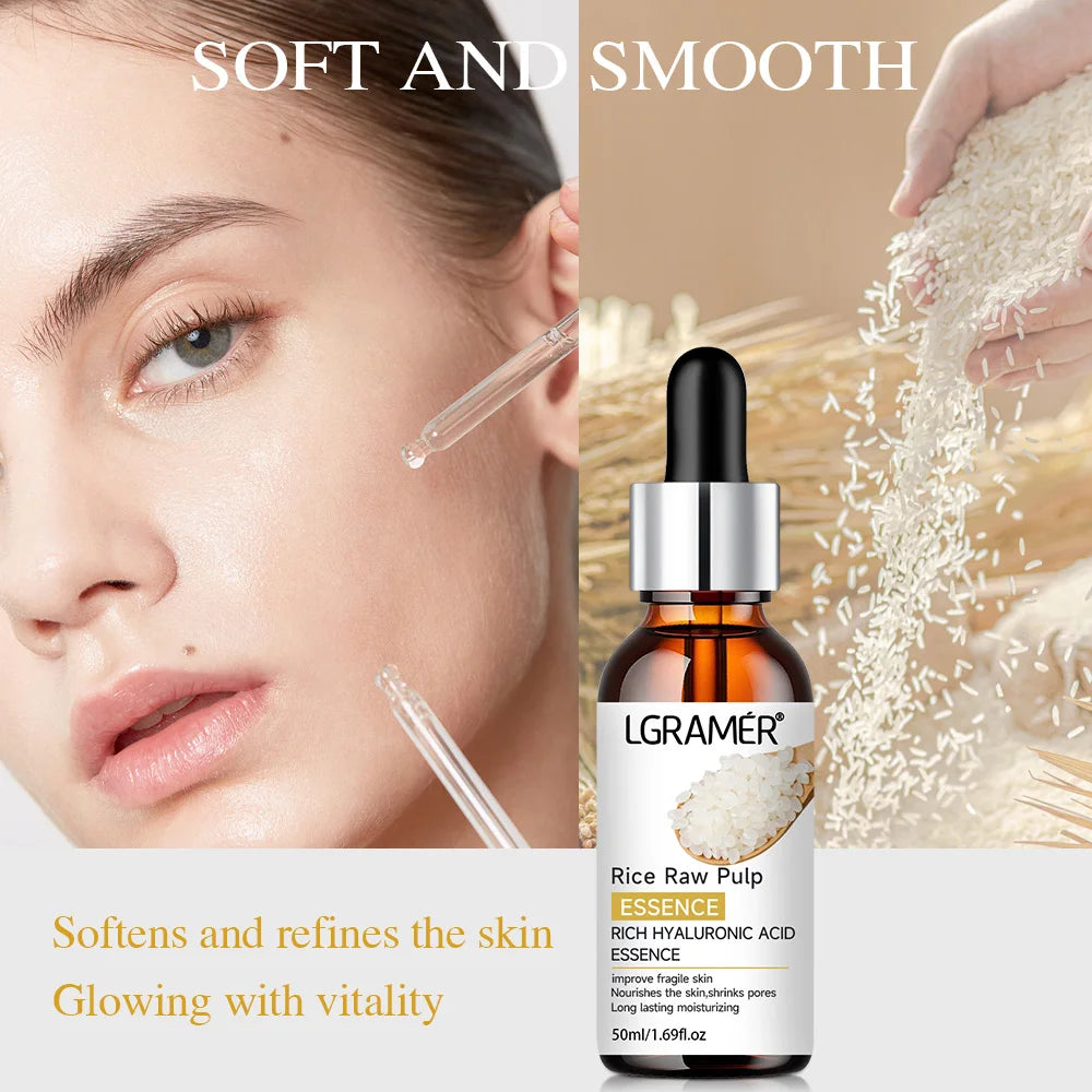 White Rice Serum Cream Combo Smooth Wrinkles Lifting Shrink Pores for Younger Healthier Skin Moisturizing Rice Raw Pulp Care Se