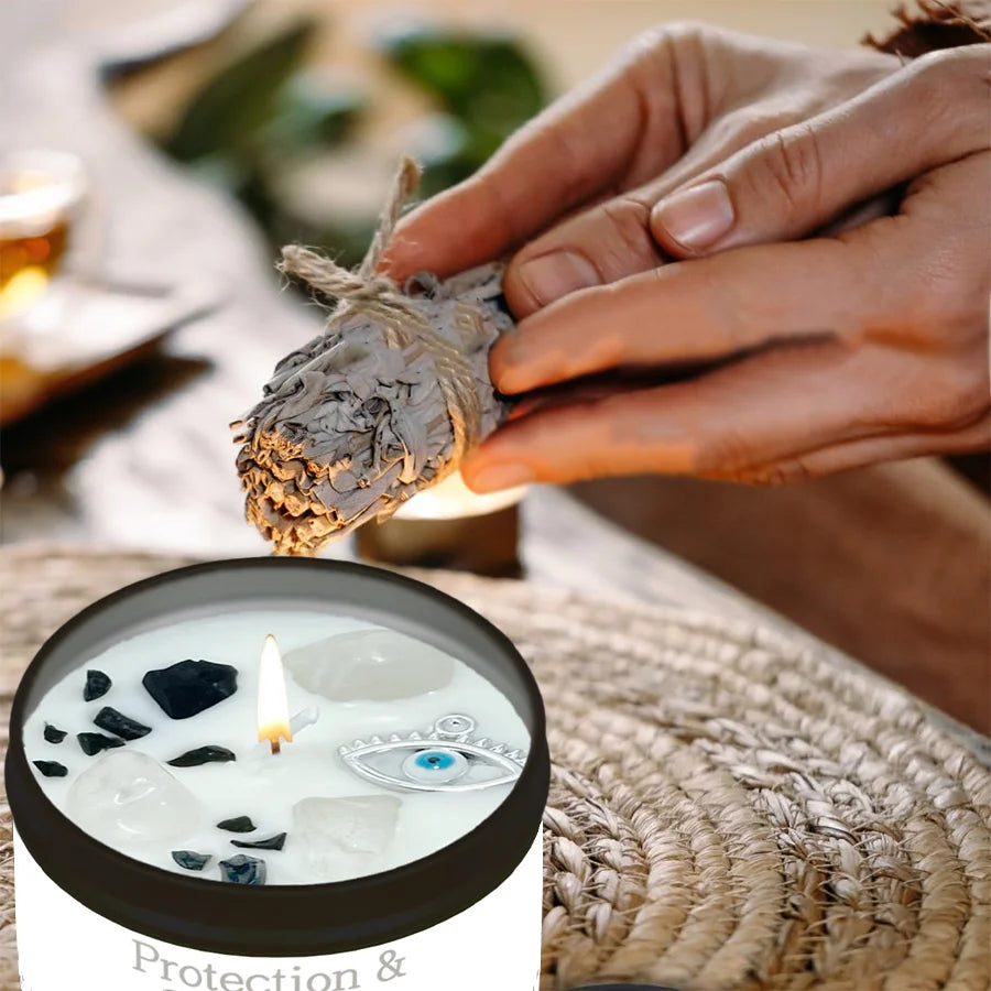 Protection & Cleansing Intention Candle | Scented Soy Candle for Negative Energy Clearing | Spiritual Ritual Gift with Card