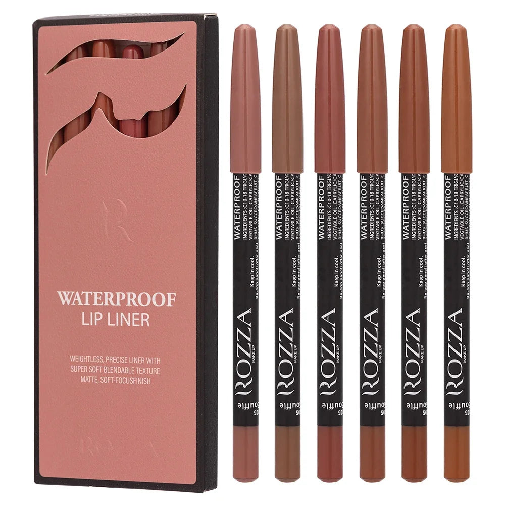 6pcs/set Lip Liner Set 6 Colors Waterproof Matte Longlasting Nude Color Lipstick Pencil Set Brown Lip Liner  Lip Pencil