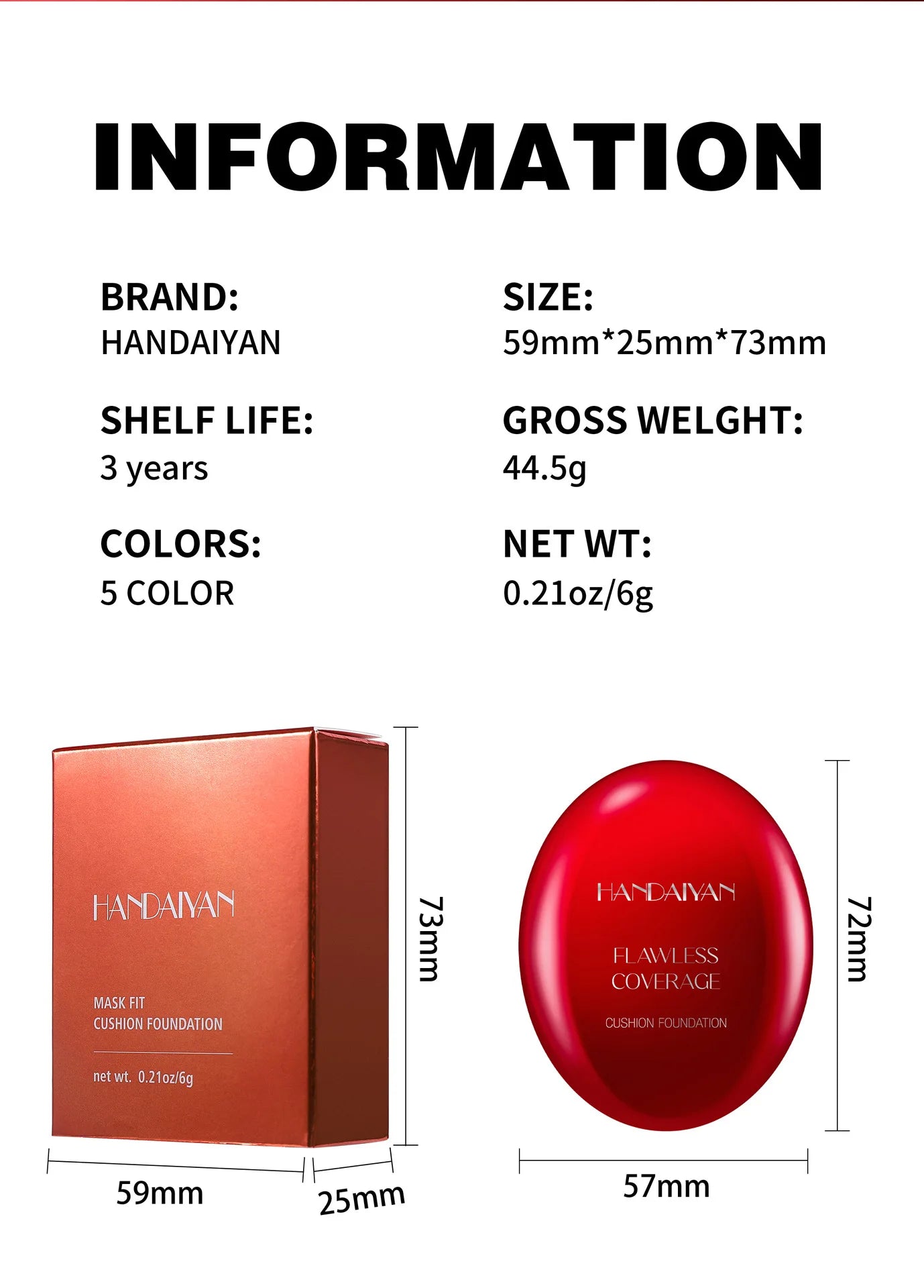 Red Shell Air Cushion Foundation Concealer Long Lasting Non-Stick Foundation
