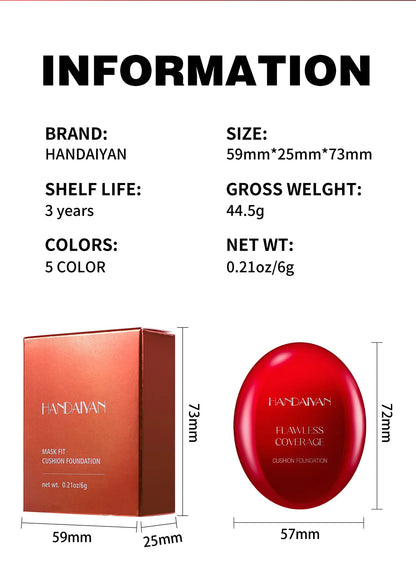 Red Shell Air Cushion Foundation Concealer Long Lasting Non-Stick Foundation