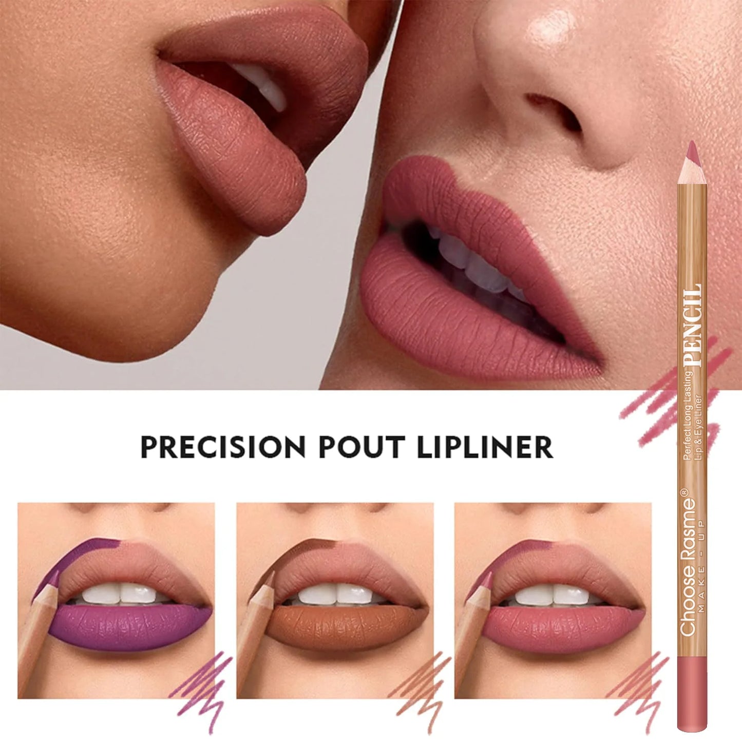 12 color lip enriching lipliner, lip moisturizing, three-dimensional fitting, light, thin, silky and clear lip liner