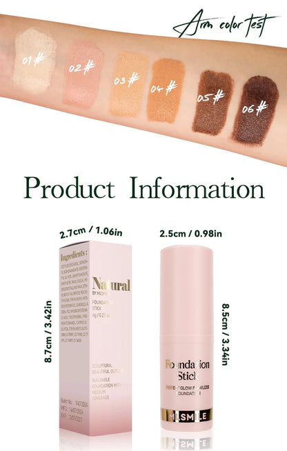 Foundation Stick - Matte Finish, Blendable Cream Formula with Natural Glow, Long-Lasting, Waterproof, Easy-to-Use Makeup