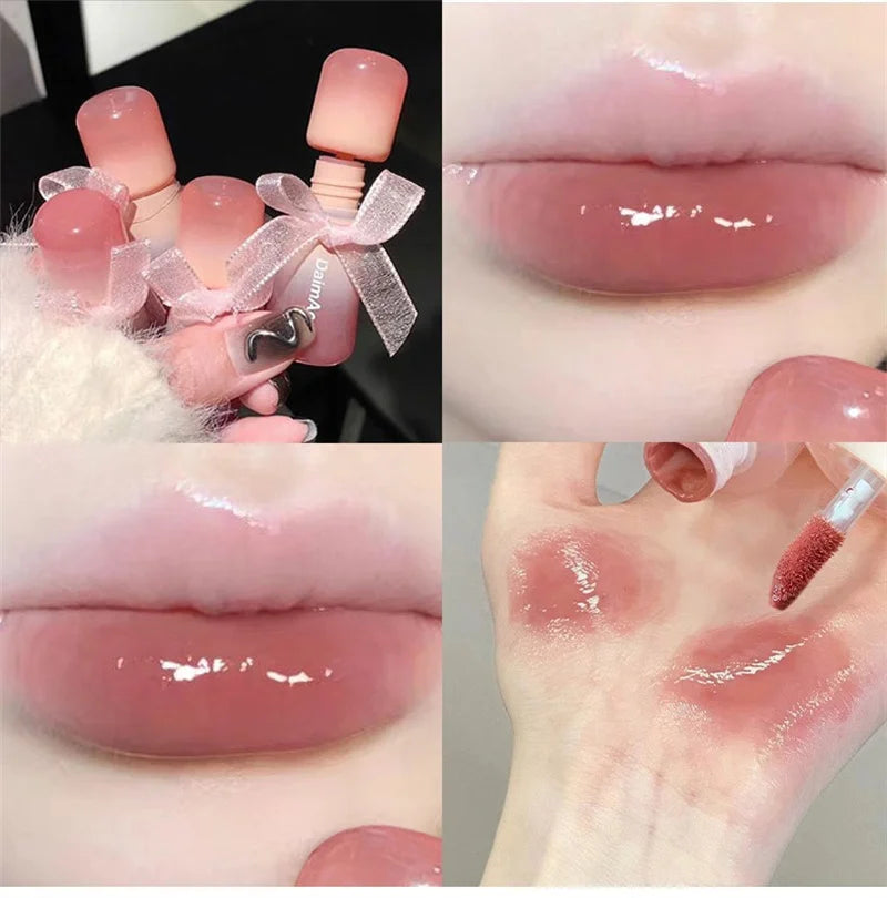 Sweet Lip Gloss Jelly Lip Glaze Moisturizing Lip Tint Mirror Waterproof Non-stick Cup Solid Makeup LipOil Lipstick Cosmetic