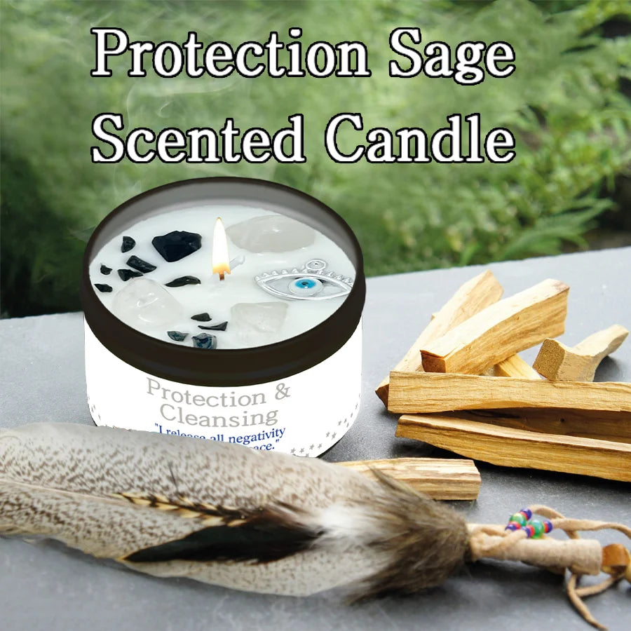Protection & Cleansing Intention Candle | Scented Soy Candle for Negative Energy Clearing | Spiritual Ritual Gift with Card