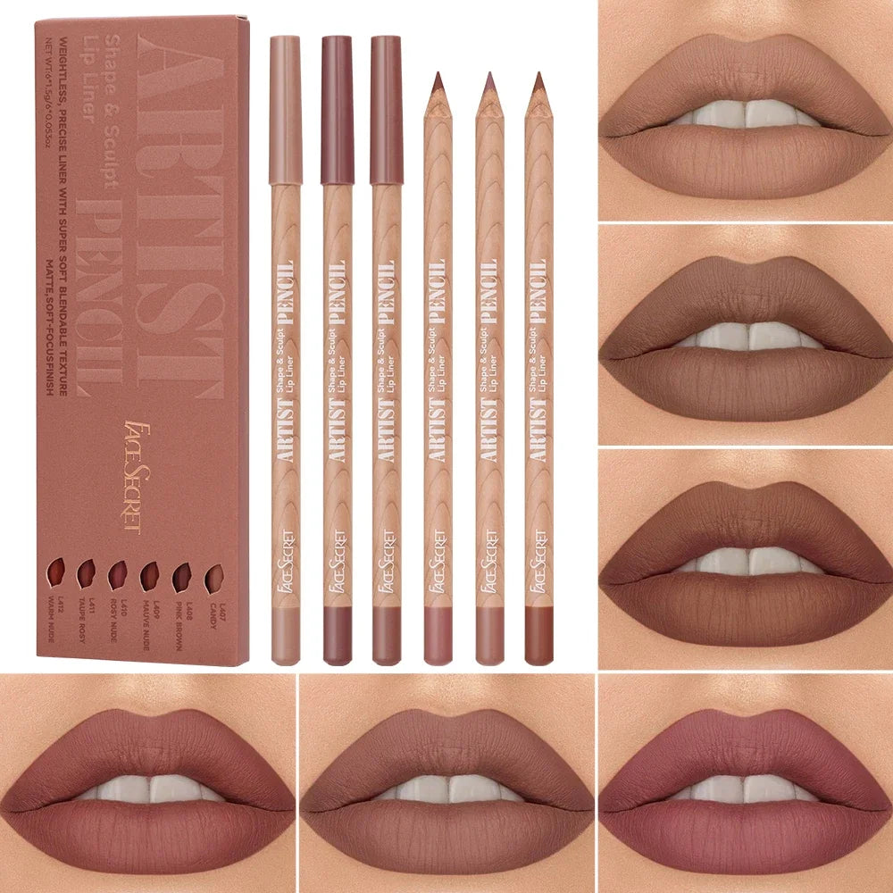 6pcs Lip Liner Pen 6 Colors Waterproof And Sweat-proof Not Easy To Fade Non-stick Cup Nude Lipstick Pencil SET