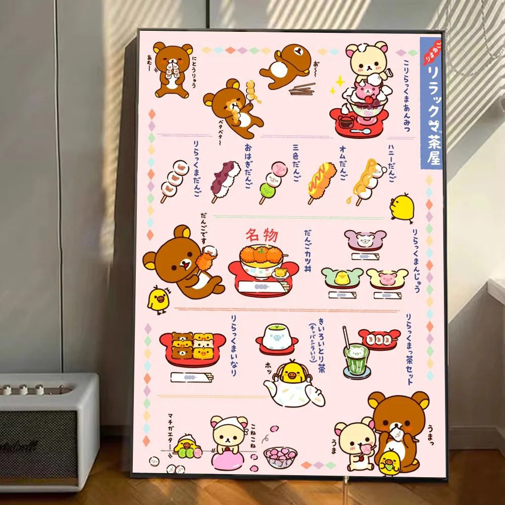 Japan Anime Cute Cartoon Rilakkuma Poster Stickers Art Wall Murals Decor Game Room Decor Gifts Kawaii HD Painting Cat Cars