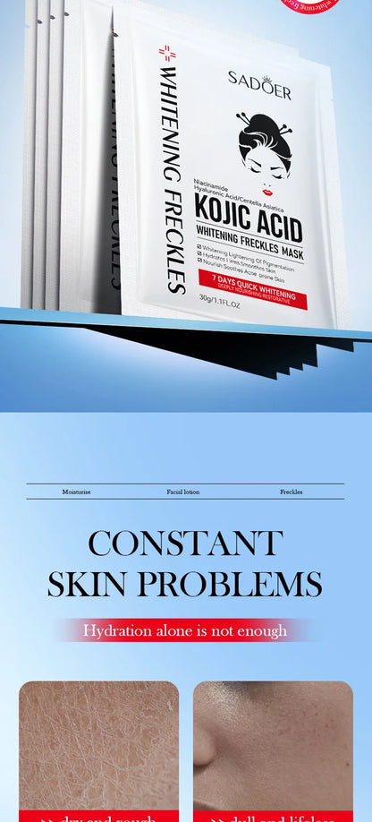 5pcs SADOER Kojic Acid Face Mask Moisturizing Brightening Hydrating Facial Masks Face Sheet Masks Beauty Face Skin Care Products