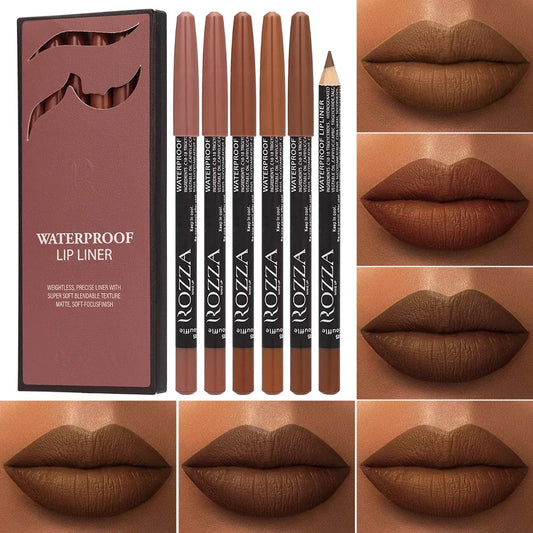 6pcs/set Lip Liner Set 6 Colors Waterproof Matte Longlasting Nude Color Lipstick Pencil Set Brown Lip Liner  Lip Pencil