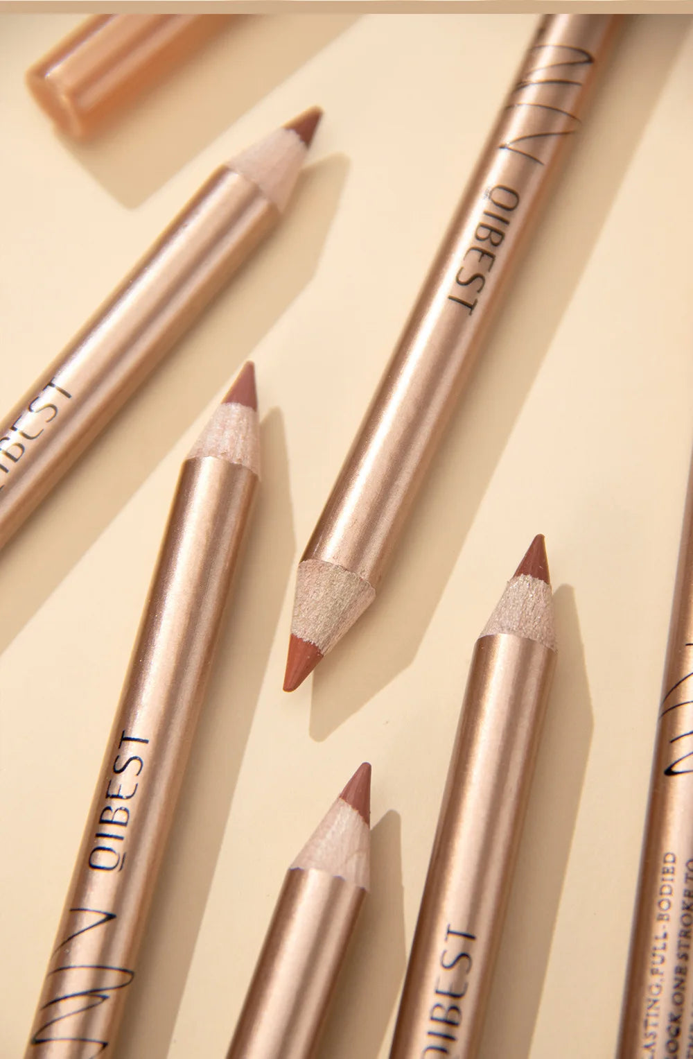 QIBEST 12 colors matte lip liner set colorful not easy to smudge long-lasting non-stick cup matte gold tube lip liner