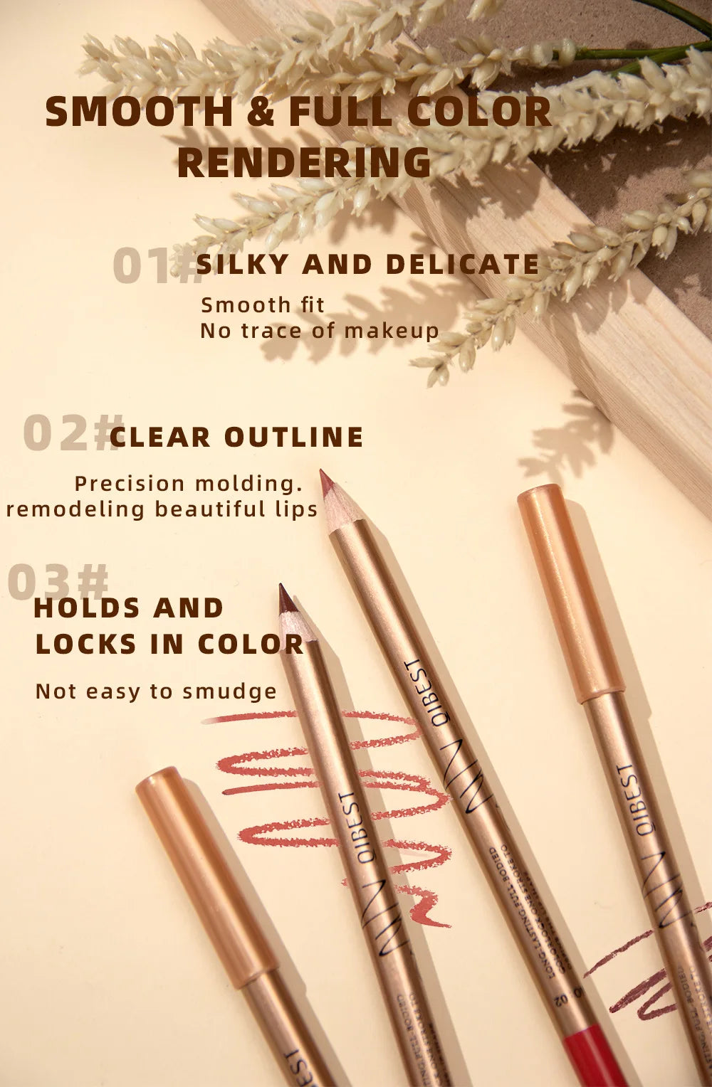 QIBEST 12 colors matte lip liner set colorful not easy to smudge long-lasting non-stick cup matte gold tube lip liner