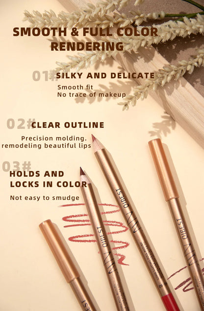 QIBEST 12 colors matte lip liner set colorful not easy to smudge long-lasting non-stick cup matte gold tube lip liner