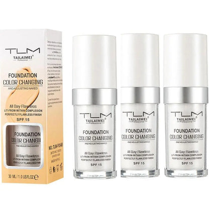 3PCs Color Changing Foundation, Temperature Liquid Foundation Naturally Blends Moisturizing Foundation Makeup Lasting Waterproof