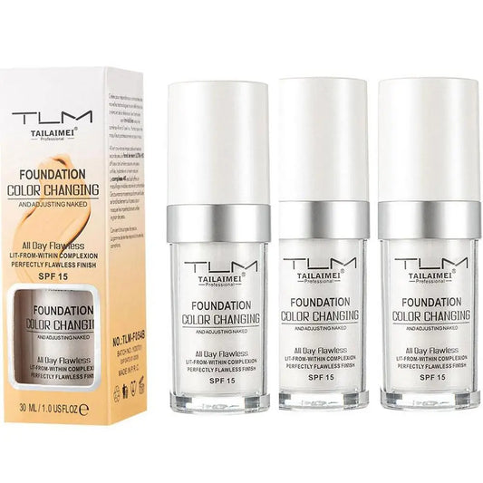 3PCs Color Changing Foundation, Temperature Liquid Foundation Naturally Blends Moisturizing Foundation Makeup Lasting Waterproof
