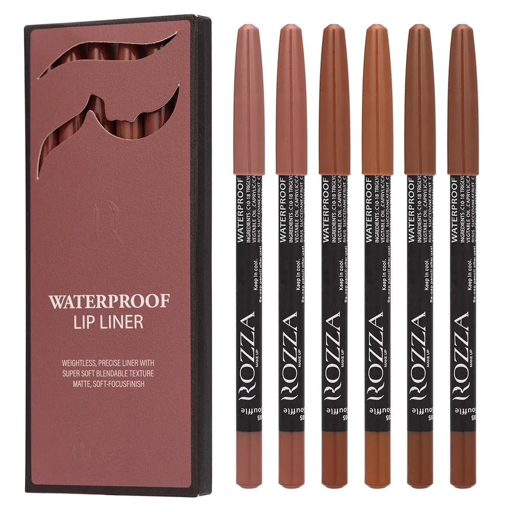 6pcs/set Lip Liner Set 6 Colors Waterproof Matte Longlasting Nude Color Lipstick Pencil Set Brown Lip Liner  Lip Pencil