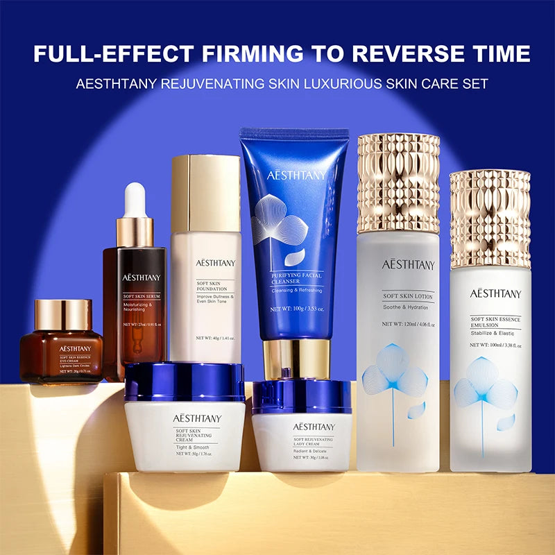 Revitalizing Brightening Nourishing Luxury Skincare Set Eight Pieces Improves Skin Texture Enhances Radiance Firms and Hydrates