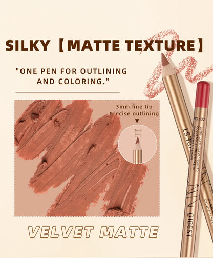 QIBEST 12 colors matte lip liner set colorful not easy to smudge long-lasting non-stick cup matte gold tube lip liner