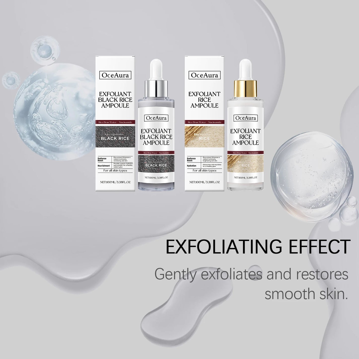 Rice Serum for Face Hydrating Brighten Skin Repair Smooth Facial Essence Gentle Exfoliation Remove Blackheads Collagen Ampoules