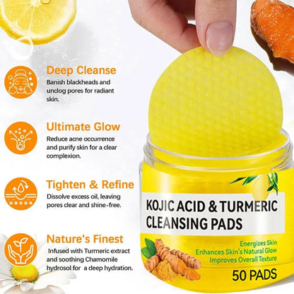 40/50pcs Kojic Acid Turmeric Cleansing Pads Curcuma Longa Root Facial Sponges Exfoliating Pads Daily Cleansing Skin Care Product