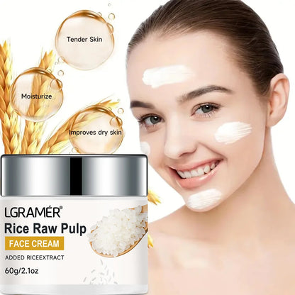 White Rice Serum Cream Combo Smooth Wrinkles Lifting Shrink Pores for Younger Healthier Skin Moisturizing Rice Raw Pulp Care Se
