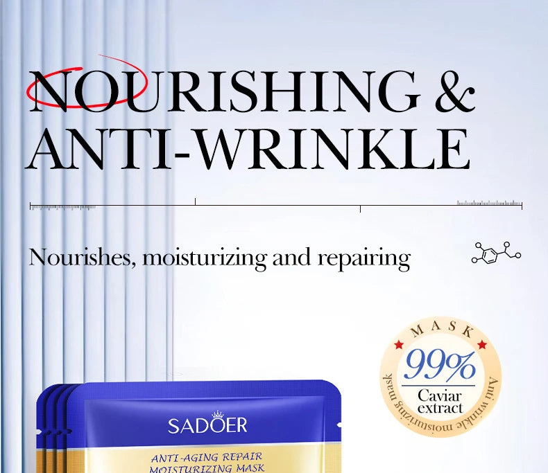 5pcs SADOER Caviar Hyaluronic Acid Moisturizing Facial Masks Brightening Firming Hydrating Face Mask Facial Skin Care Products