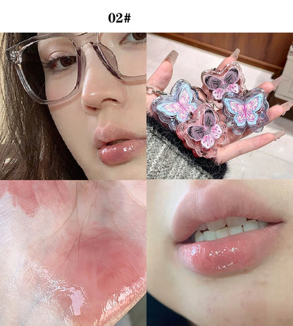 Portable Creative Butterfly Shaped Keychain Lip Gloss Nude Brown Lip Gloss Mirror Moisturizing Lipstick Cute Girl Makeup Gift