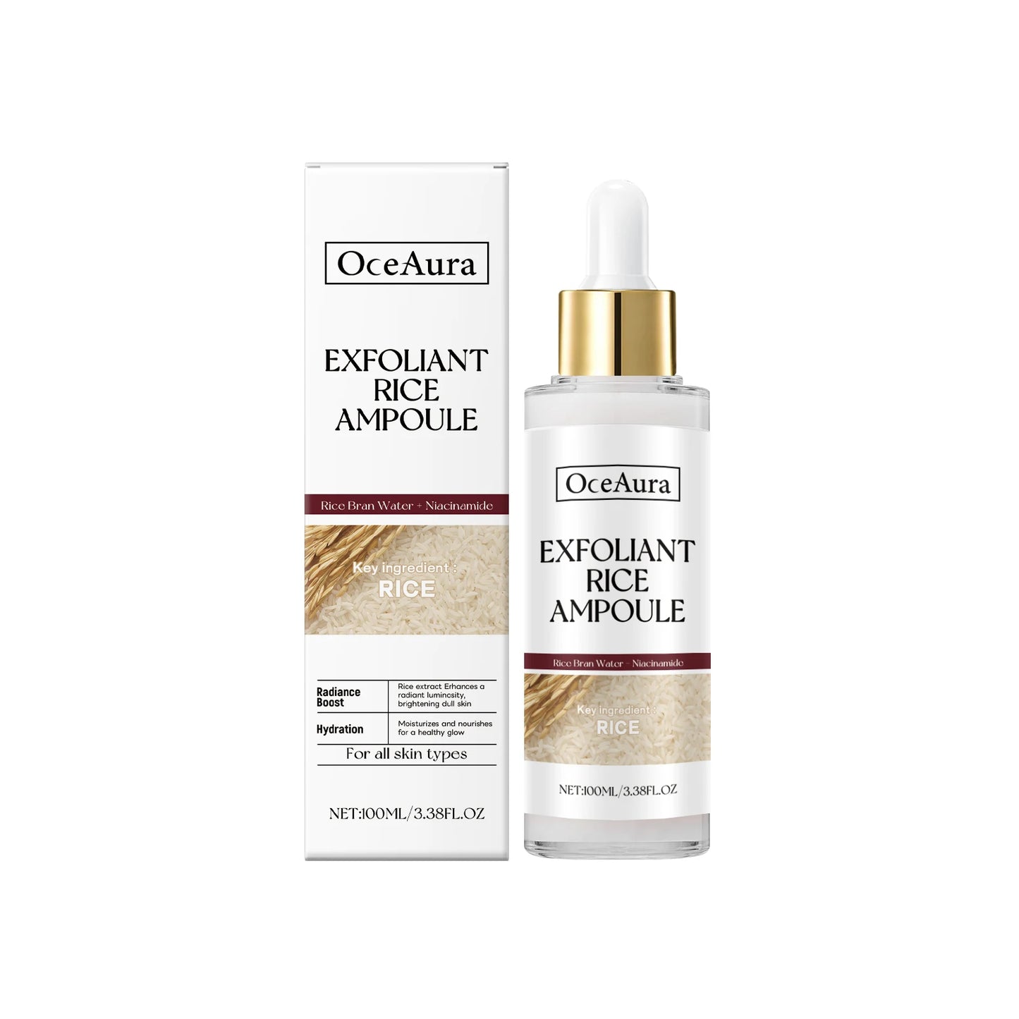 Rice Serum for Face Hydrating Brighten Skin Repair Smooth Facial Essence Gentle Exfoliation Remove Blackheads Collagen Ampoules