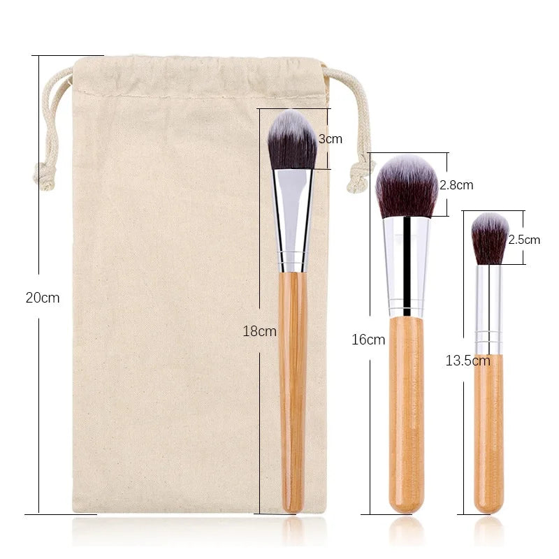 11 Pcs/Set Natural Bamboo Handle Makeup Brushes Set Professional Foundation Blending Brush Cosmetic Make Up Tool With Cotton Bag