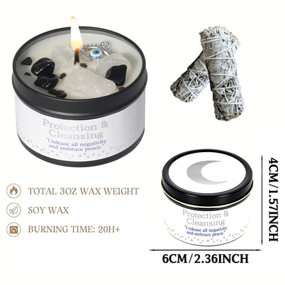 Protection & Cleansing Intention Candle | Scented Soy Candle for Negative Energy Clearing | Spiritual Ritual Gift with Card
