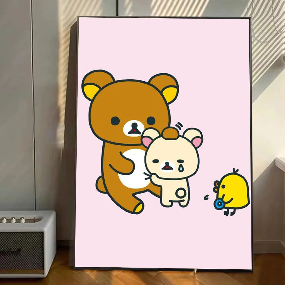 Japan Anime Cute Cartoon Rilakkuma Poster Stickers Art Wall Murals Decor Game Room Decor Gifts Kawaii HD Painting Cat Cars