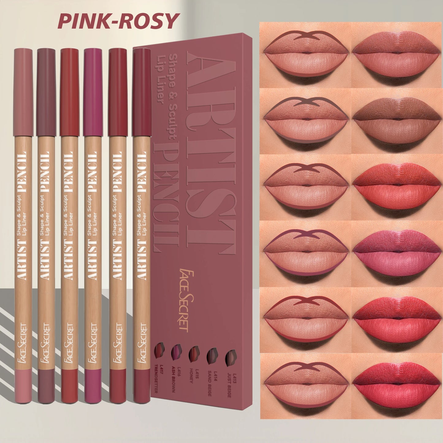 6pcs Lip Liner Pen 6 Colors Waterproof And Sweat-proof Not Easy To Fade Non-stick Cup Nude Lipstick Pencil SET