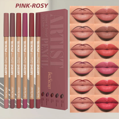 6pcs Lip Liner Pen 6 Colors Waterproof And Sweat-proof Not Easy To Fade Non-stick Cup Nude Lipstick Pencil SET