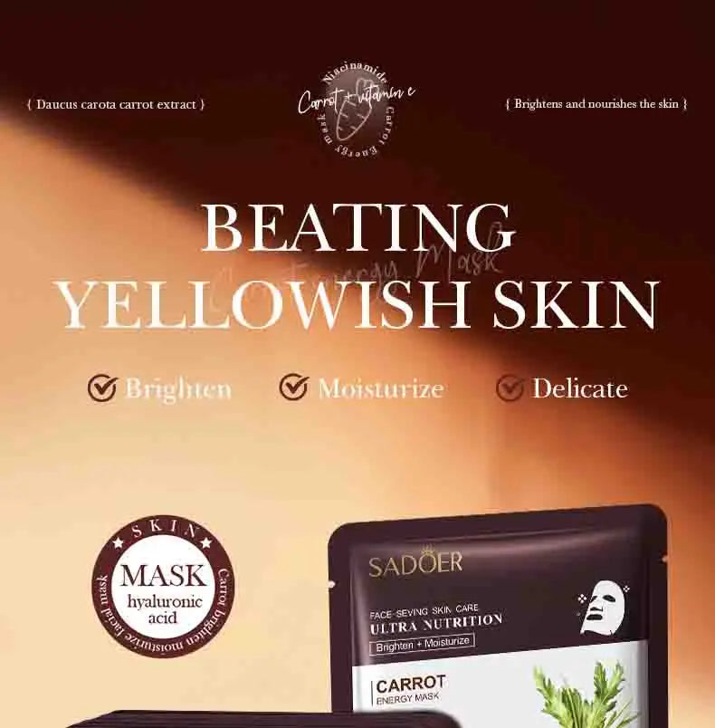 5pcs SADOER Plant Roots Face Mask Ginseng Carrot Ginger Facial Masks Moisturizing Firming Hydrating Face Sheet Mask Skin Care
