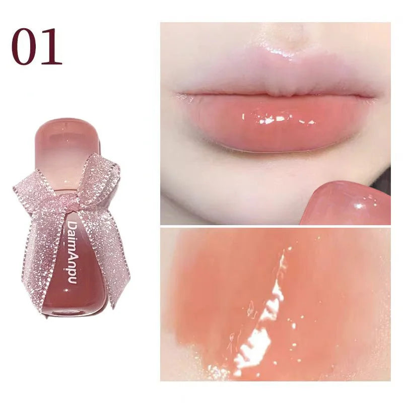 Sweet Lip Gloss Jelly Lip Glaze Moisturizing Lip Tint Mirror Waterproof Non-stick Cup Solid Makeup LipOil Lipstick Cosmetic