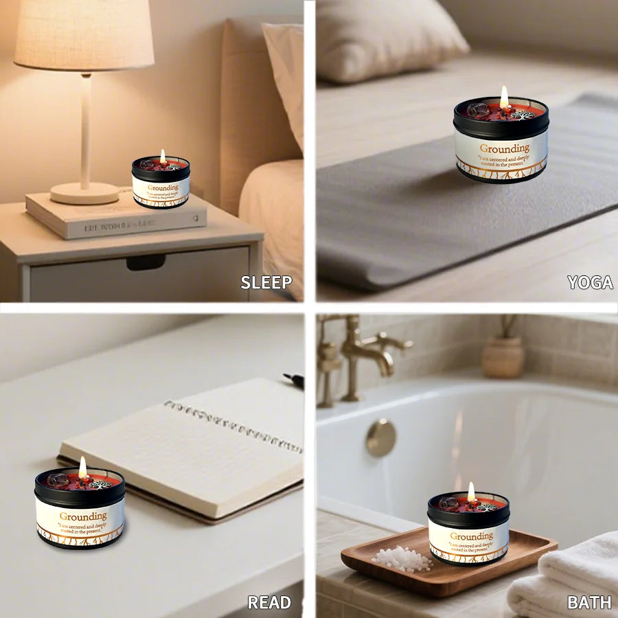 1pc Scented Candles for Home Décor - Embedded Stone and Soy Wax in 3 oz, Natural Aromatherapy (Grounding &Stability)